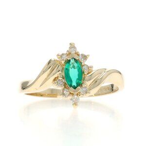 Yellow Gold Lab-Created Emerald Diamond Bypass Ring - 14k Marquise .42ctw